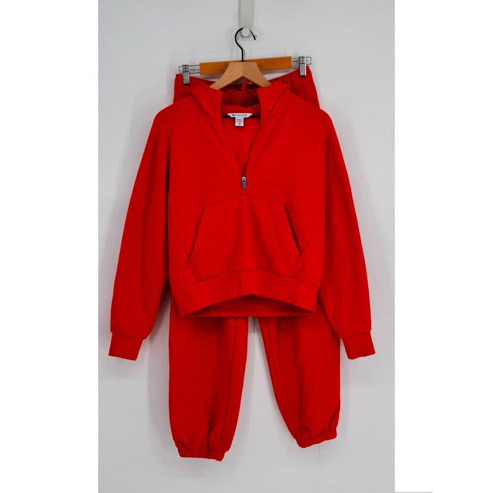 Athleta Forever Fleece 1/2 Zip Hoodie and High Rise Jogger Matching Set Red XS